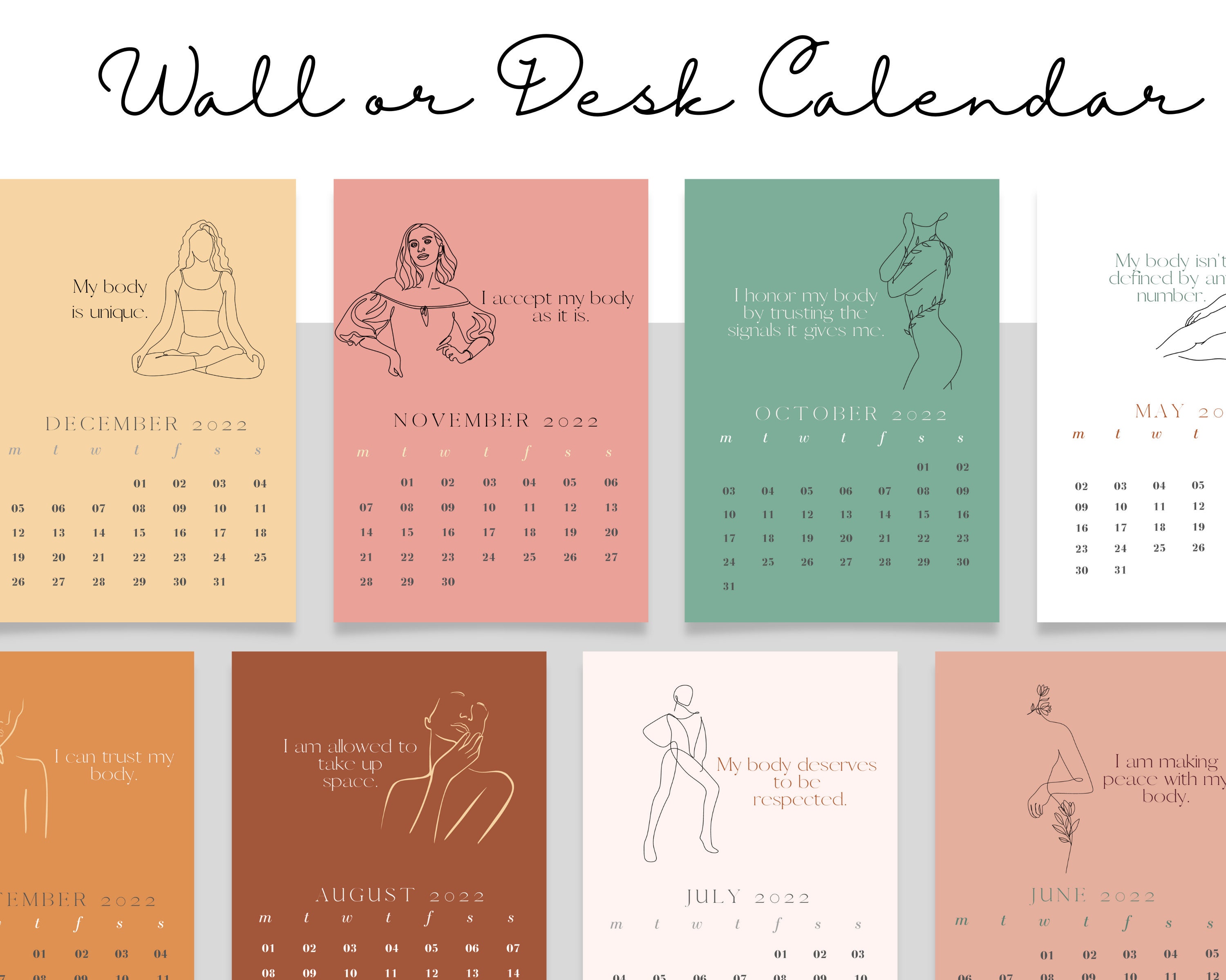 2022 Body Positive Affirmations Calendar Printable Wall | Etsy