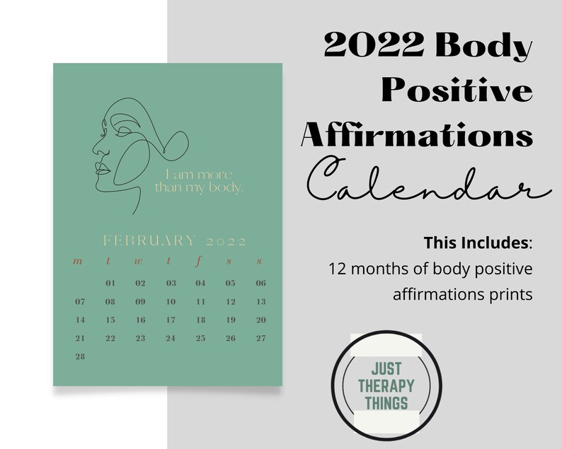 2022 Body Positive Affirmations Calendar Printable Wall Etsy Singapore