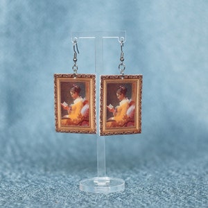 Fragonard Young Girl Reading/Literary Earrings/Bibliophile Gift/Gifts for Readers/18th Century Jewelry/Famous Painting Earrings/