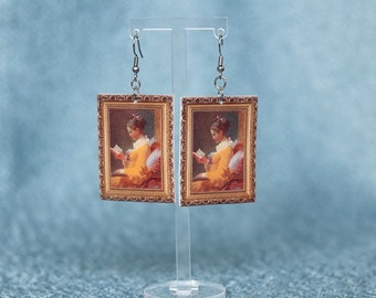 Fragonard Junges Mädchen lesen / literarische Ohrringe / Bibliophiles Geschenk / Geschenke für Leser / 18.Jahrhundert Schmuck / berühmte Malerei Ohrringe /