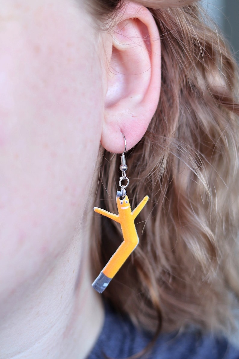 Weird Earrings/Inflatable Dancing Man Earrings/Y2K Jewelry/Air Dancer/Unusual Earrings/Novelty Earrings/Meme Earrings/Statement Jewelry image 2