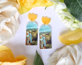 Garden Earrings/Kitschy Earrings/1930s Dress/Garden Gifts for Women/Grandma's Garden Earrings/Nature Lover Gift/Yellow Tulip Earrings