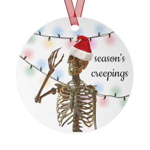 Season's Creepings Ornament, Skeleton Christmas Ornament, Hallowen Skull Ornament, Goth Ornament, Goth Christmas Gift, Skeleton Christmas