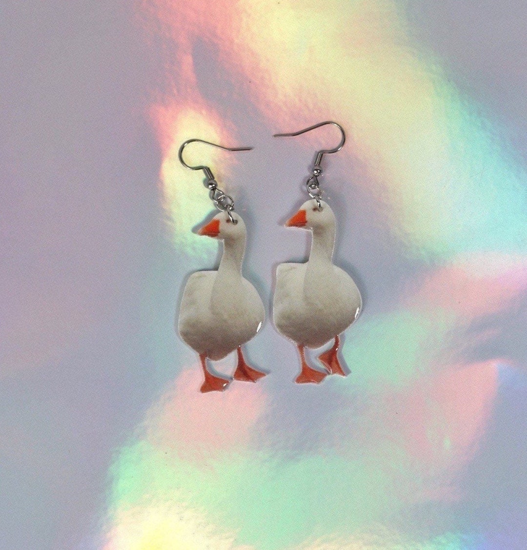 Goose Earrings, Silly Goose, Goose Jewelry, Weird Animal Earrings