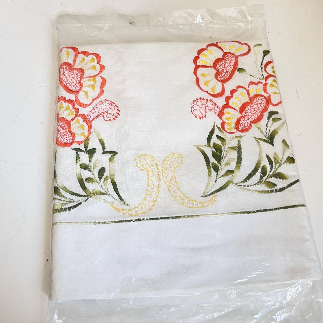 Vintage Standard Size Embroidered Orange Floral Unused Pillowcase Etsy