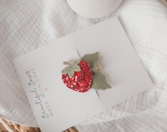 Strawberry hair clip or headband, strawberry baby hair clips, red berry bows, red strawberry newborn headband, strawberry birthday clip