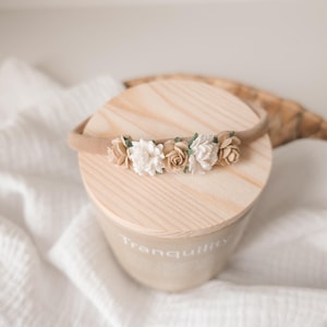 Neutral baby flower headband, baby headband, baby flower crown, baby prop photo, christening headband, wedding headband, ivory flowers