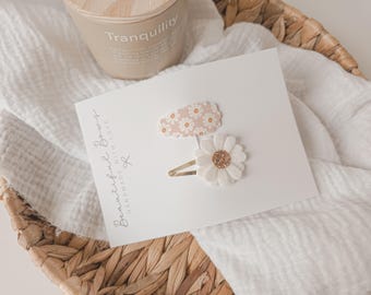 Daisy Hair Clips - Floral Snap - Baby Girl Accessories - Toddler Set of 2