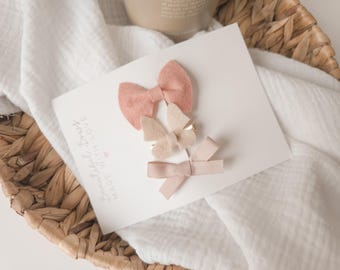 Beige baby hair clip | blush pink hair bow | pink hair bows | butterfly hair clip | hair accessories | delicate soft hair clips for babies
