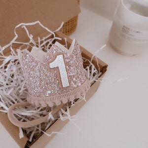 Neutral birthday crown, first birthday, cake smash prop, brown birthday headband, white birthday crown, unisex baby crown, glitter crown