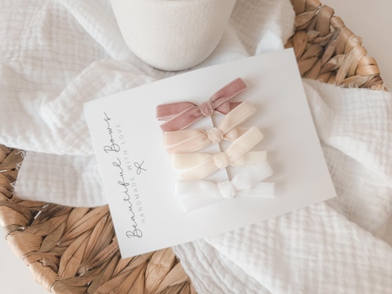 Velvet Baby Bow Clip: White, Ivory, Beige Or Dusty Rose On Alligator Clip