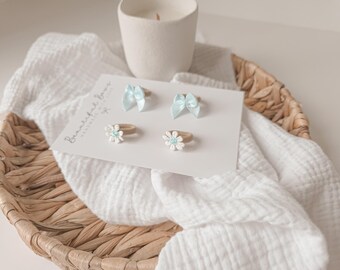 Baby Blue Daisy Bow Hair Ties: Soft Bobbles for Fine Hair