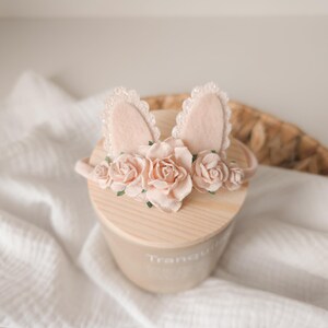 Blush Pink Easter Bunny Ears Headband: Wool Felt, Chunky Glitter, Mulberry Flower Nylon Headband