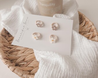 White Or Brown Flower Baby Hair Ties: Soft Beige Bobbles for Fine Hair