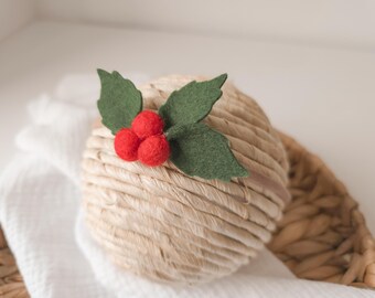 Holly Berry Felt Christmas Hair Accessory: Hair Clip Or Soft Nylon Headband