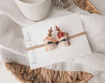 Reindeer hair bow, christmas baby headband, hair bows, glitter bows, stocking fillers, toddler hair bows, baby clips, christmas hair clips