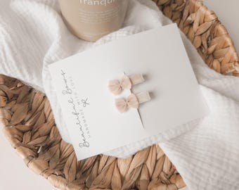 Beige Or Ivory Small Bow Baby Petite Hair Clip: Individually Sold Or Pair