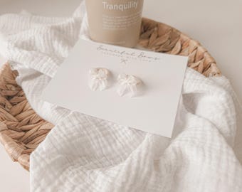 White Bow Baby Hair Ties: Soft Beige Bobbles for Fine Hair