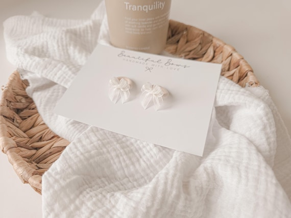 White Bow Baby Hair Ties: Soft Beige Bobbles for Fine Hair