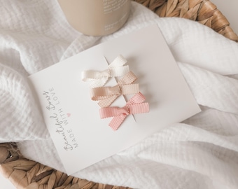Small Ribbon Bow Hair Clip | Cream, Tan, Pink Alligator Clip Individual Or Set