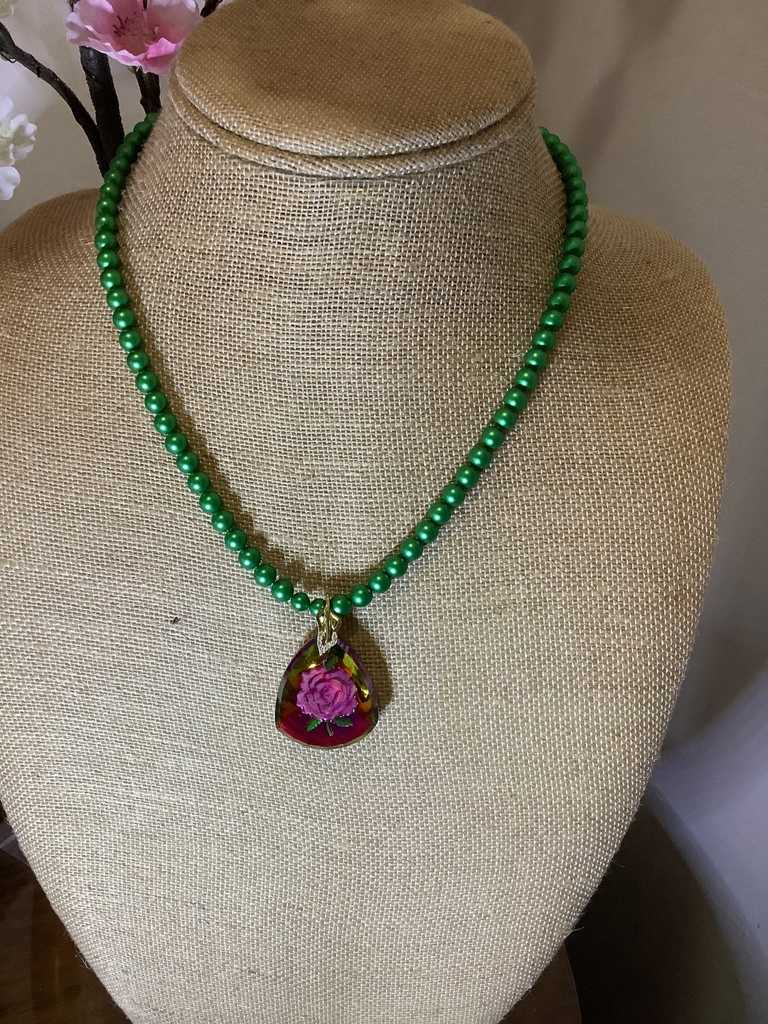 20 Vintage Art Deco Rose Glass Pendant Necklace - Etsy