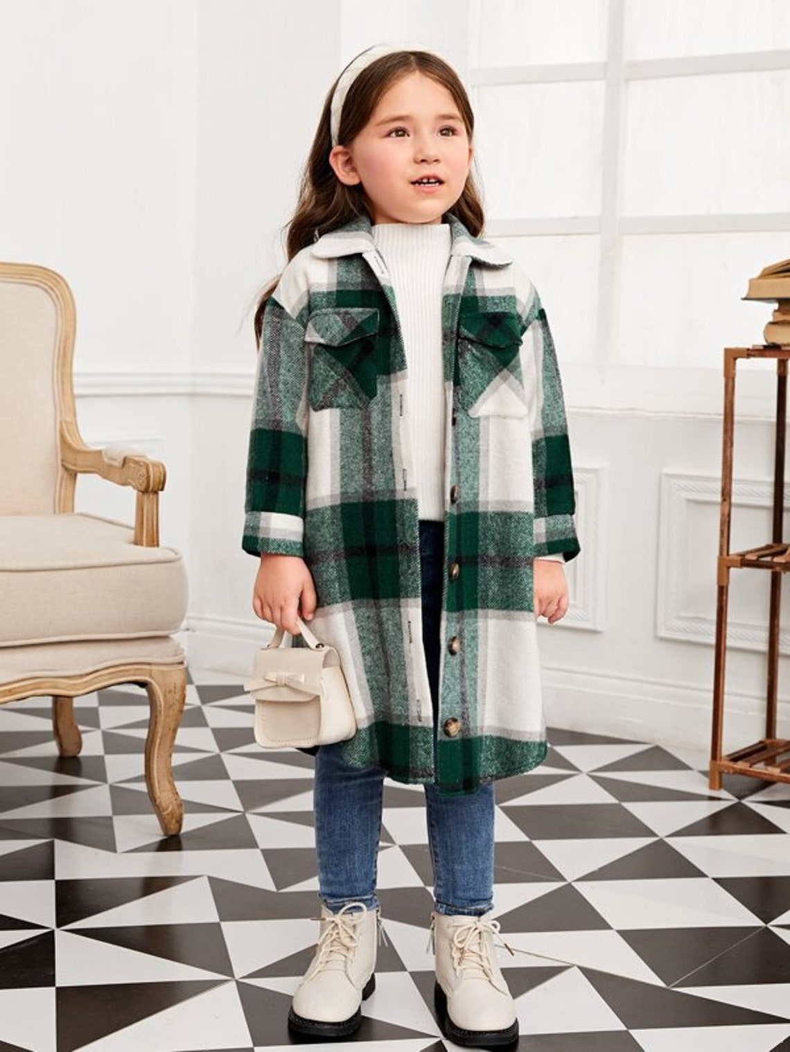 Toddler Girl Green Flannel Button up Plaid Long Shirt Tunic. Etsy