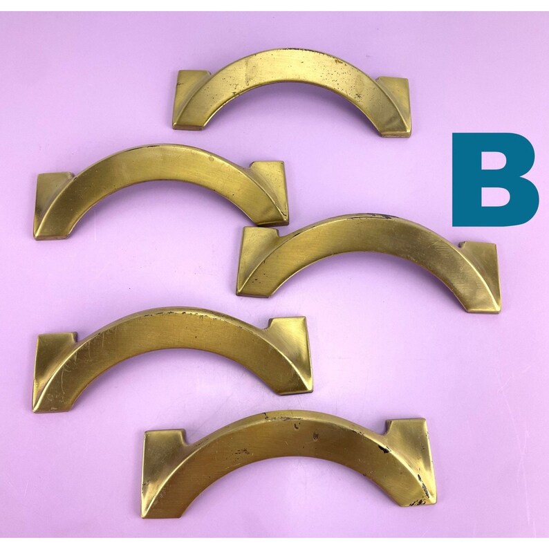 Vintage MCM Drawer Pulls, Brass Dresser Handles, Salvaged MCM Handles