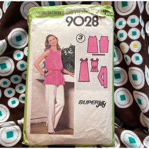 patron de couture vintage des années 1970, Simplicity n° 9028, droit d'auteur 1979, robe, tunique et pantalon, Miss 10-12, coupe, complet