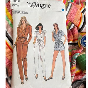 modèle de couture vintage des années 1980, Vogue no 8216, mode des années 80, combinaison ou barboteuse Miss, taille Miss 8, coupe, complet