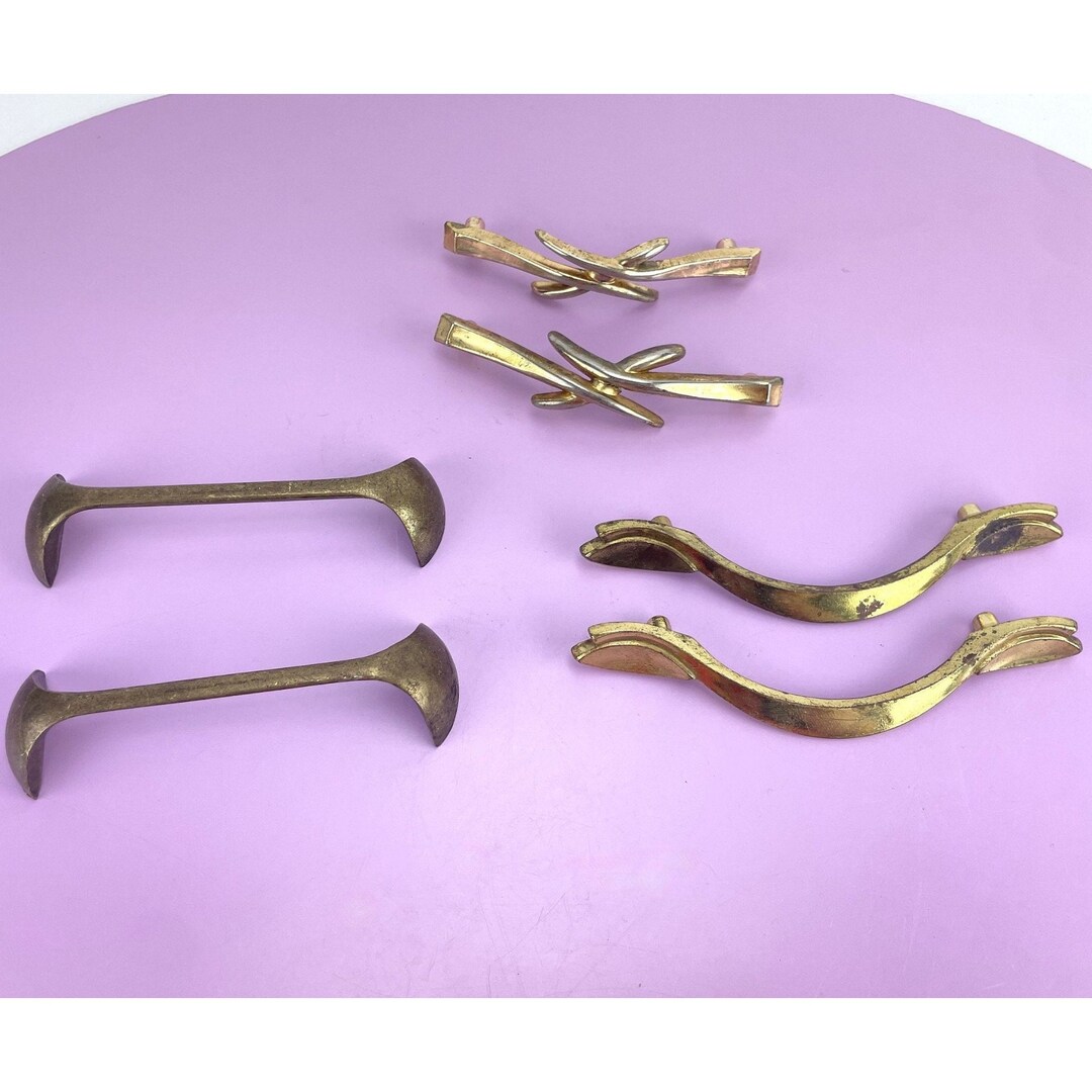 Vintage MCM Drawer Pulls, Brass Dresser Handles, Salvaged MCM Handles