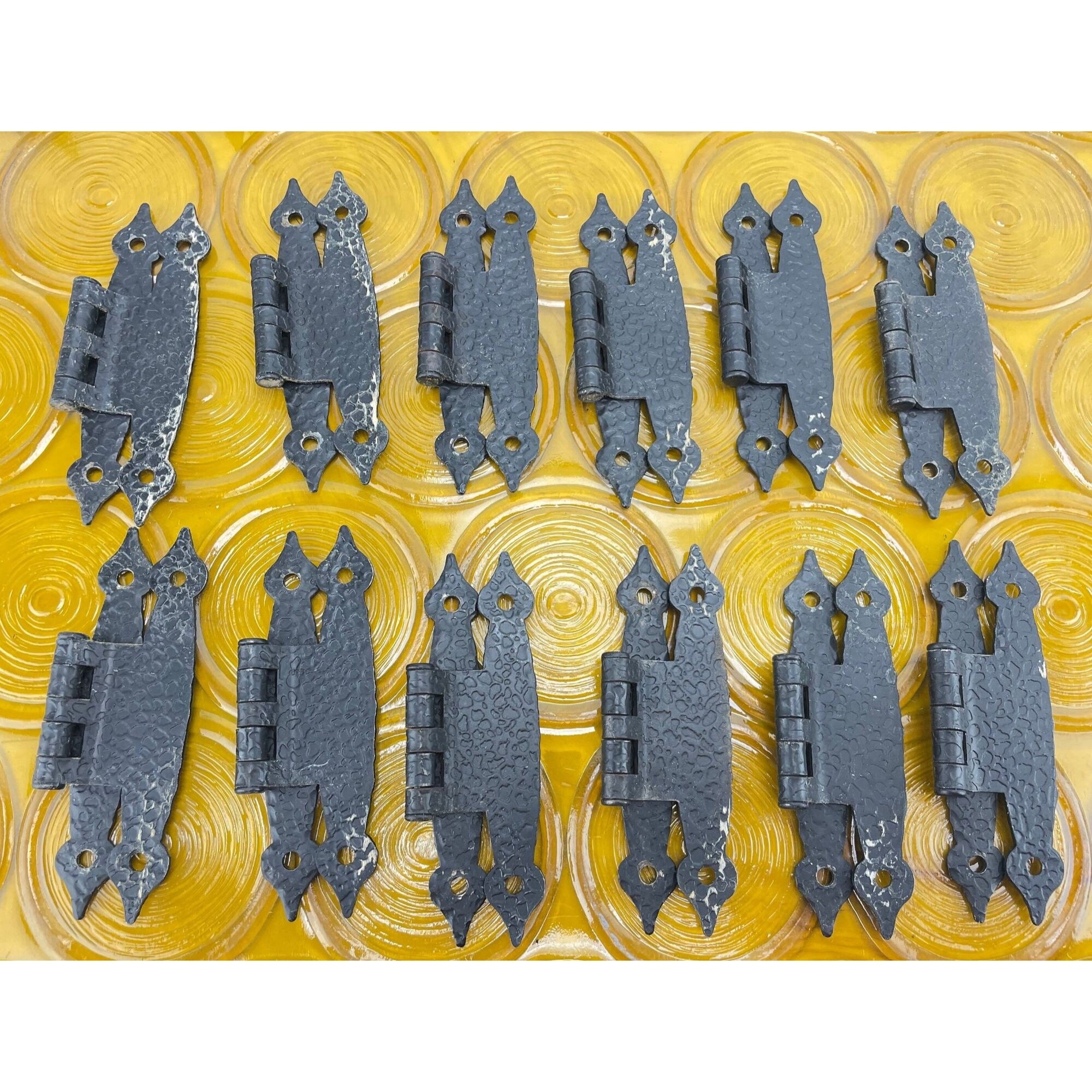 Vintage Colonial Hammered Metal Handles, Hinges, Salvaged Metal Handles