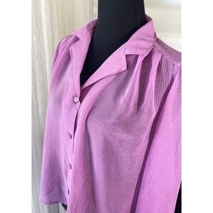 Vintage 80s sheer blouse, pink textured, long sleeves retro button down, 1980s office wear, Dalida Fashion Montreal, modern size 8/10 (M/L)