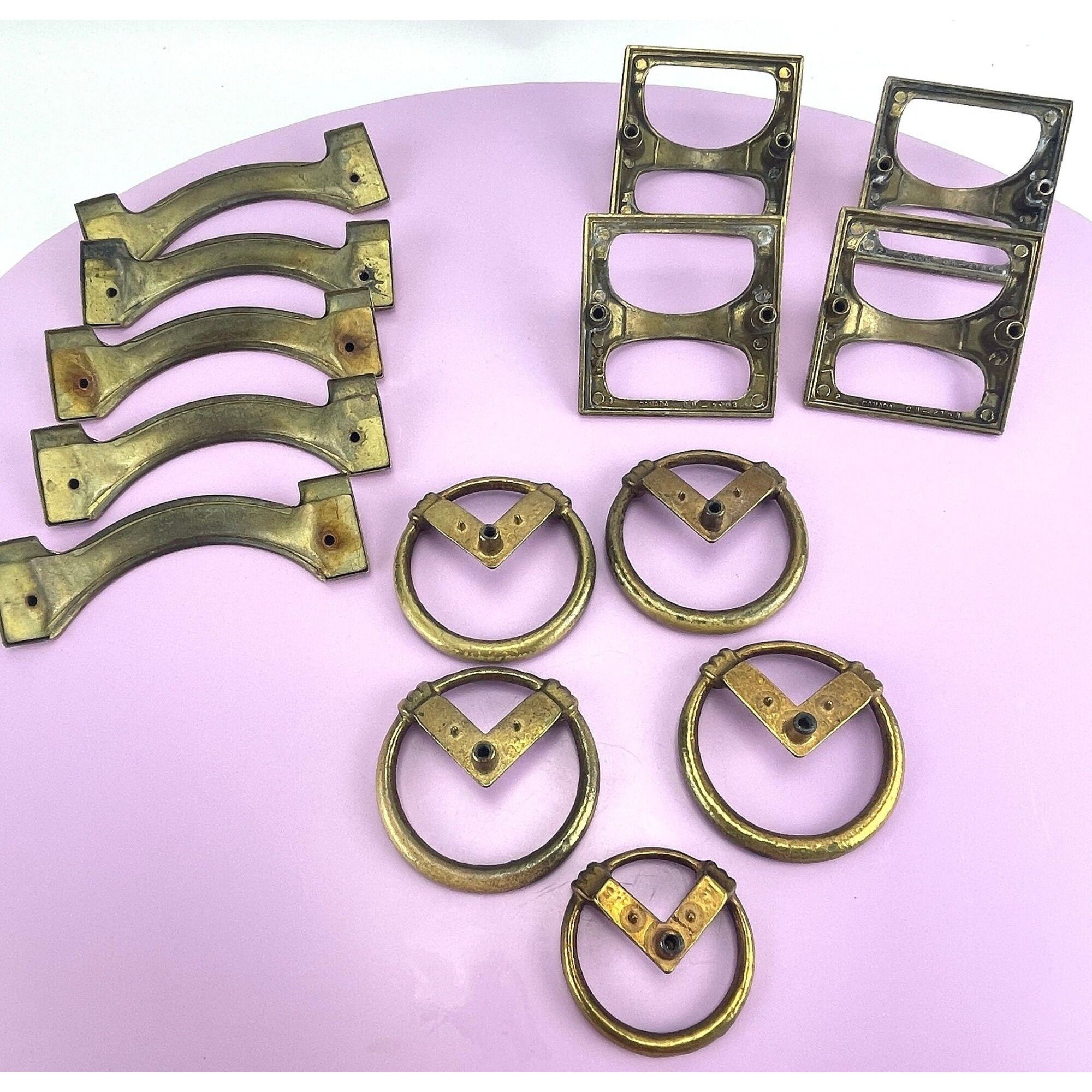 Vintage MCM Drawer Pulls, Brass Dresser Handles, Salvaged MCM Handles, Price is for One Set, 3