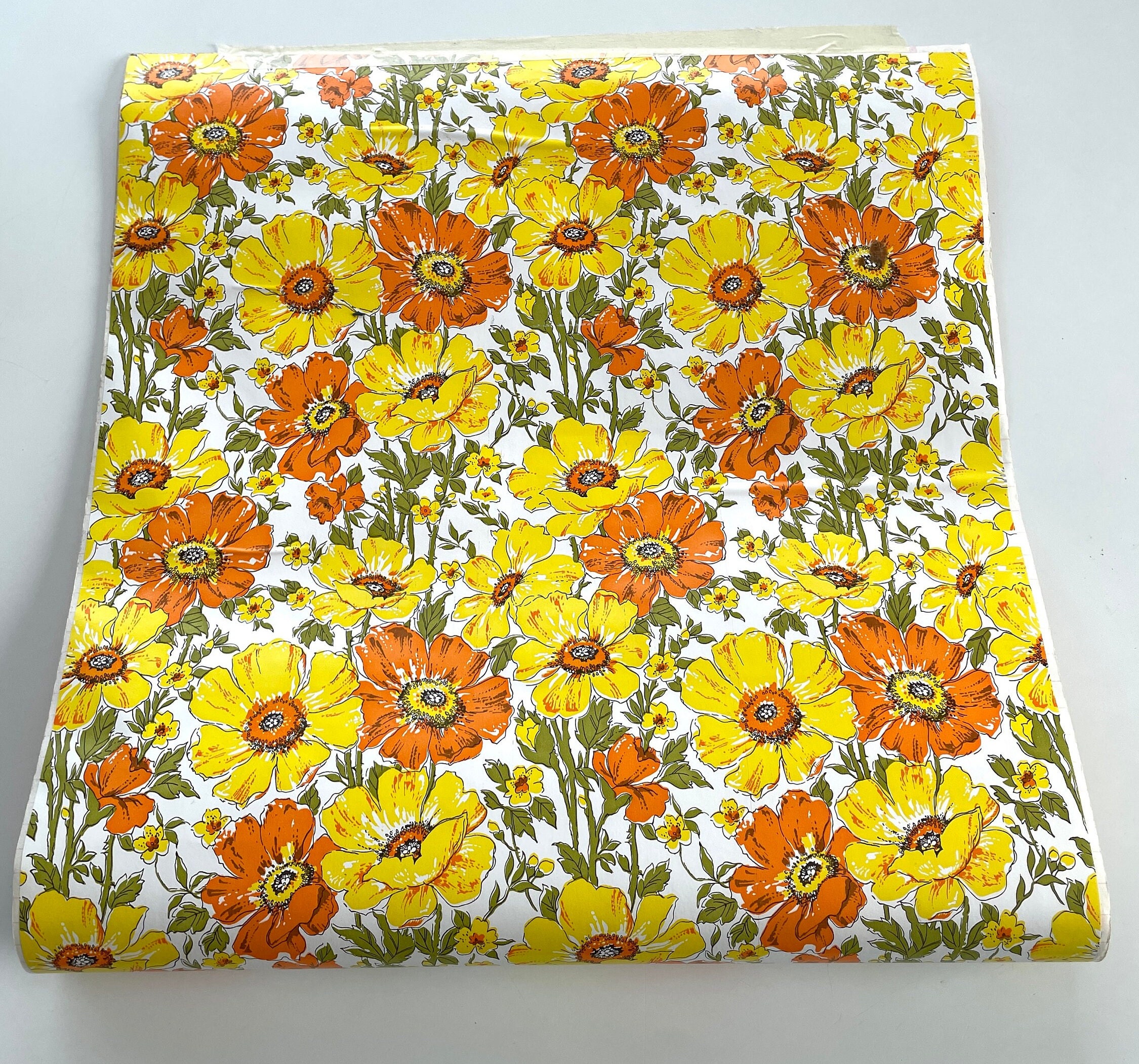 Vintage Rubbermaid Shelf liner Smooth 'n Easy Field Orange Flowers 5'x20  1985