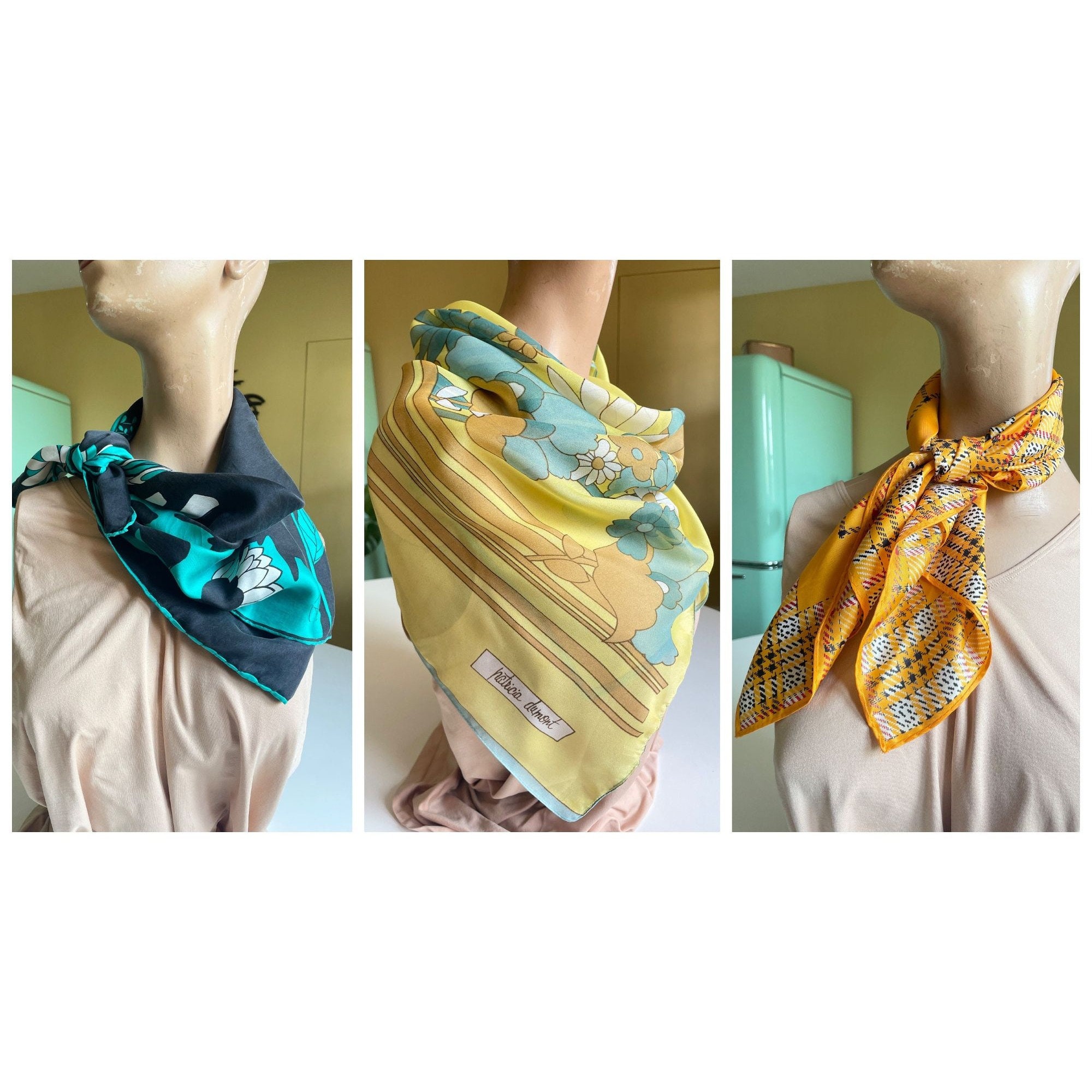 Foulard Vintage En Acétate Capri - 80 X 80 Cm - Vert - Occasion Très Bon état - Accessoire élégant