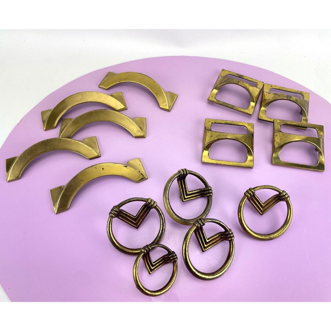 Vintage MCM Drawer Pulls, Brass Dresser Handles, Salvaged MCM Handles