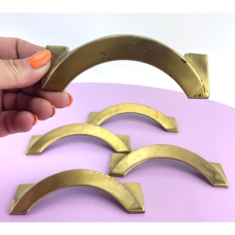 Vintage MCM Drawer Pulls, Brass Dresser Handles, Salvaged MCM Handles, Price is for One Set, 3