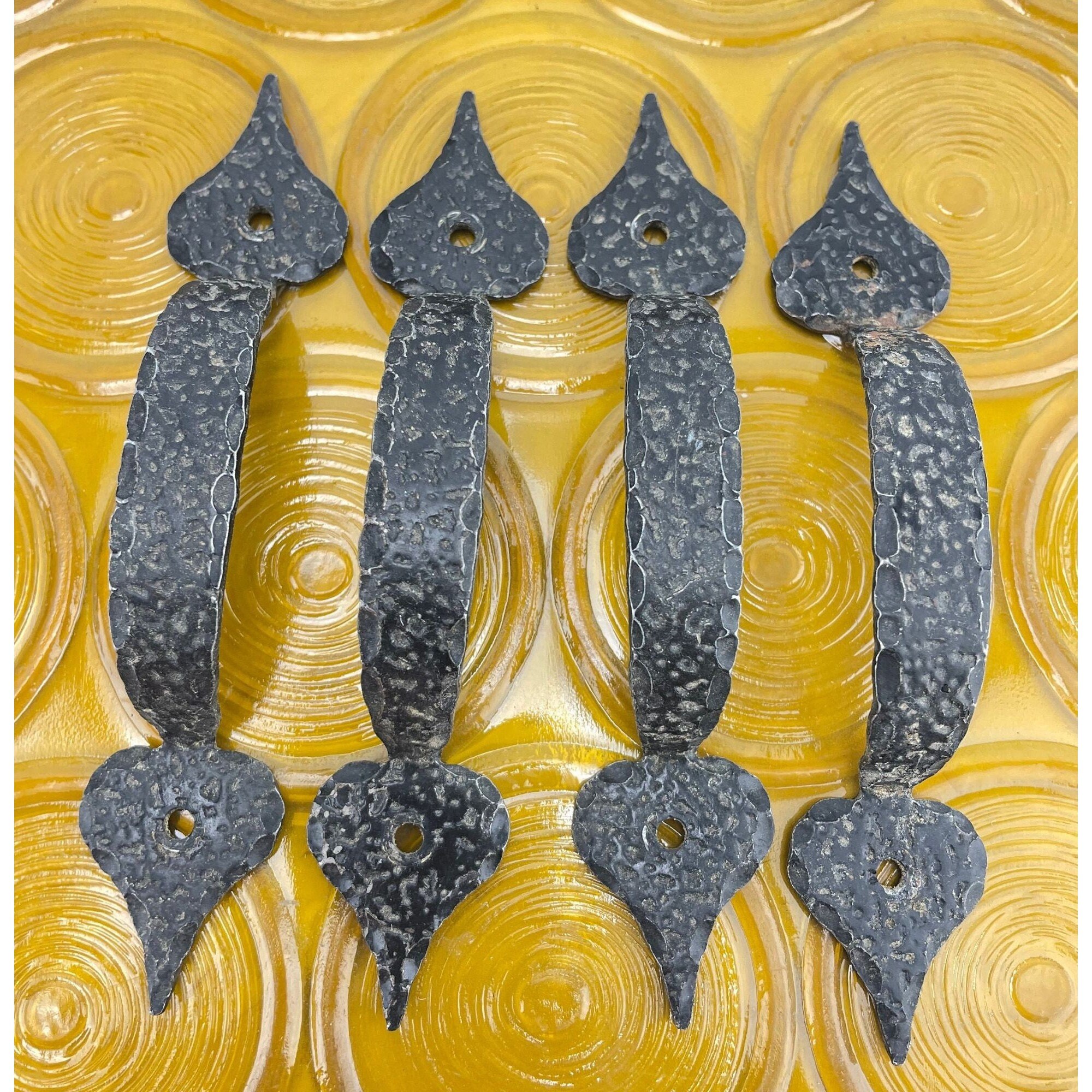 Vintage Colonial Hammered Metal Handles, Hinges, Salvaged Metal Handles