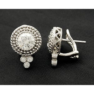 Vintage Judith Ripka 925 Sterling Round Earrings CZ