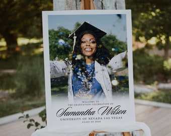 Graduation Photo Welcome Sign Template, Graduation Party Welcome Poster, Editable Graduation Decoration, Printable Graduation Sign
