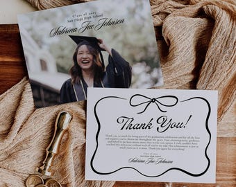 Modern Minimalist Graduation Thank You Card, Editable Grad Thank You Card Template, Thank You Notes, Graduation Photo Card, 2025 Grad Gift