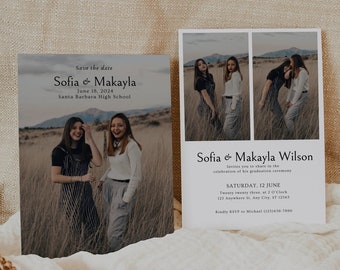 Graduation Announcement Card Template for Twins, Graduation Party Invitation for High School College Grad, Editable Modern Graduation Card