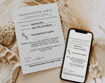 Digital RX Prescription Nurse Grad Party Invitation, RN Nurse Graduation Photo Evite, Nursing School Graduation Annonce Photo Card