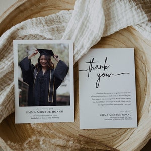 Graduation Party Thank You Card, Modern Thank You Note, Editable Graduation Thank You, Minimalist Thank You Card Template, Instant Download