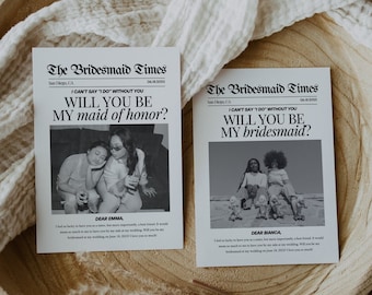 Newspaper Bridesmaid Proposal Card Template, Editable Bridesmaid Proposal Card, Newspaper Bridesmaids Photo Card, Printable Bridesmaid Card