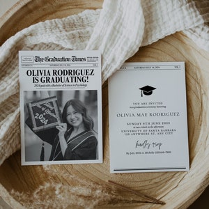 Newspaper Graduation Announcement Template, Editable Graduate Photo Card, Printable Graduation Invitation, Graduate Times, Newspaper Grad