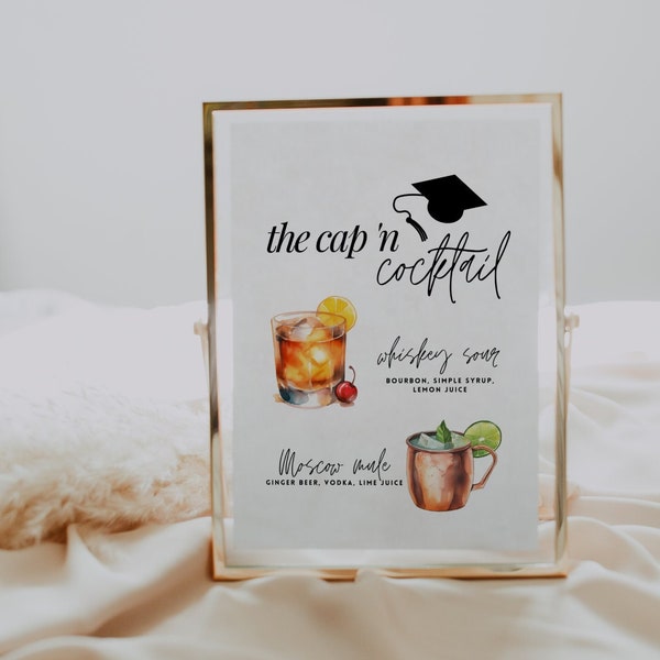 Signature Cocktails Sign Template, Modern Graduation Party Bar Menu, Printable Signature Drink Menu, Editable Graduation Party Bar Sign