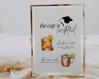 Signature Cocktails Sign Template, Modern Graduation Party Bar Menu, Printable Signature Drink Menu, Editable Graduation Party Bar Sign
