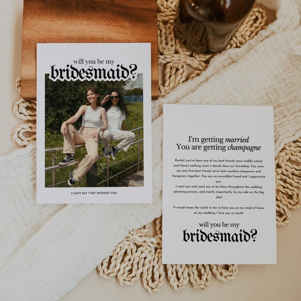 Retro Bridesmaid Proposal Template, Boho Bridesmaid Proposal, Editable Bridesmaid Proposal Card, Printable Bridesmaid Proposal Photo Card