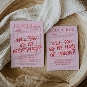 Pink Guest Check Bridesmaid Proposal Template, Trendy Guest Check, Retro Bridesmaid Card, Bridesmaid Proposal Box, Editable Bridesmaid